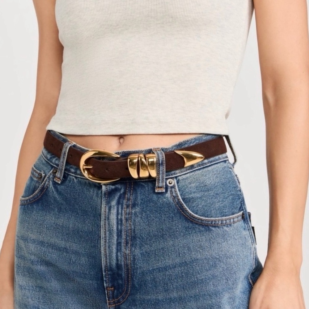 Madewell Chocolate Suede Belt with Gold Buckle - Picture 2 of 4